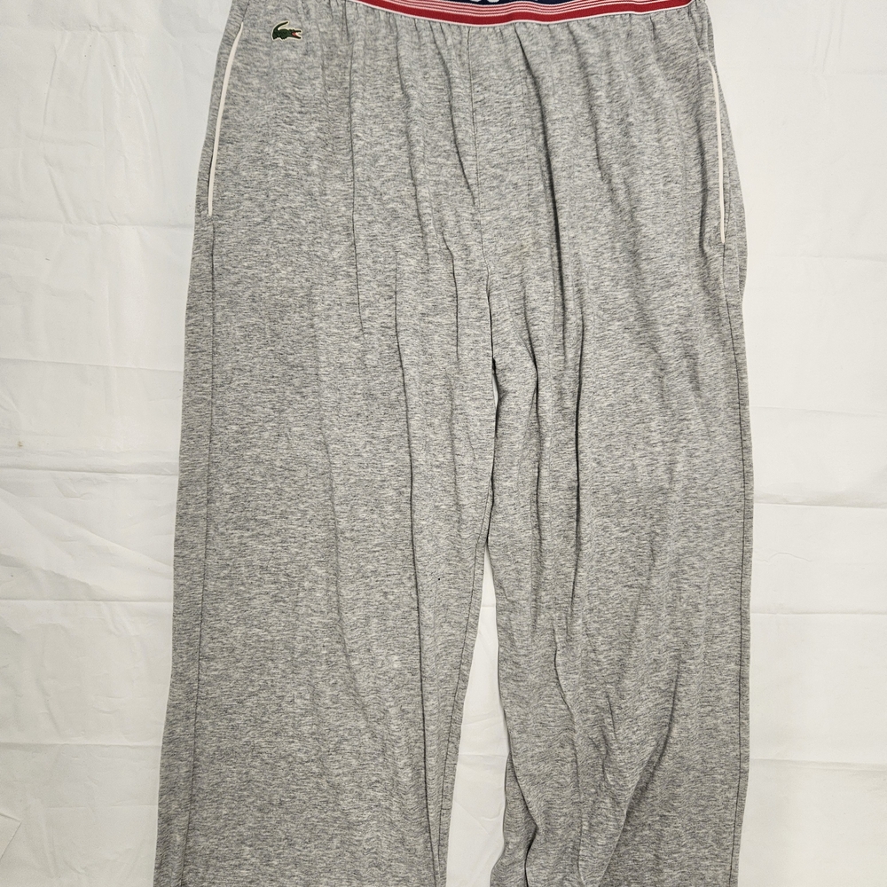 Gray Lacoste Loungewear Pants with Red Trim Sleepwear